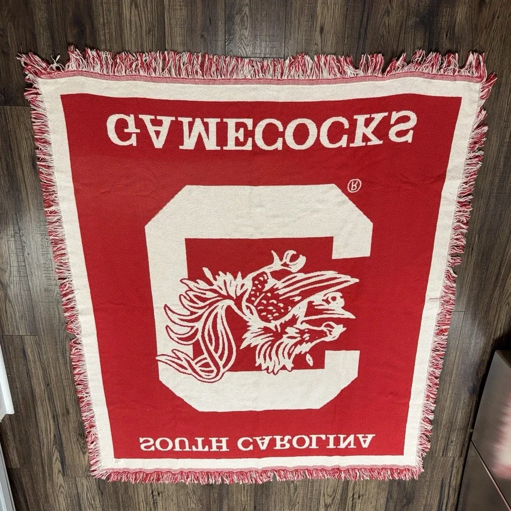 University of South Carolina Gamecocks Blanket Woven 100% Cotton Throw Red VTG